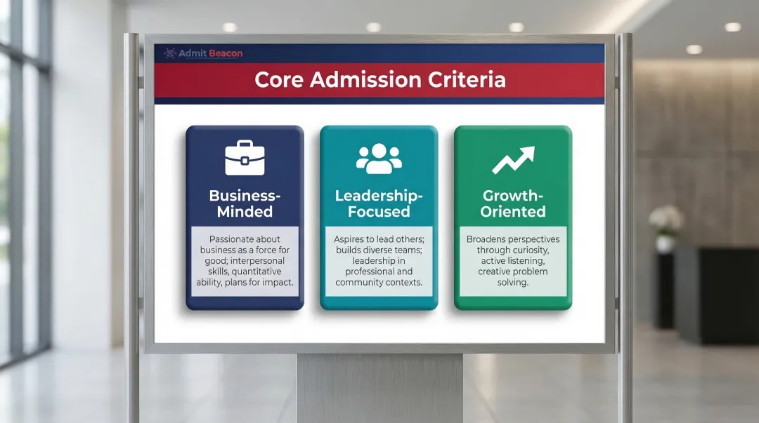 HBS three MBA admission criteria Business-Minded Leadership-Focused Growth-Oriented comparison chart