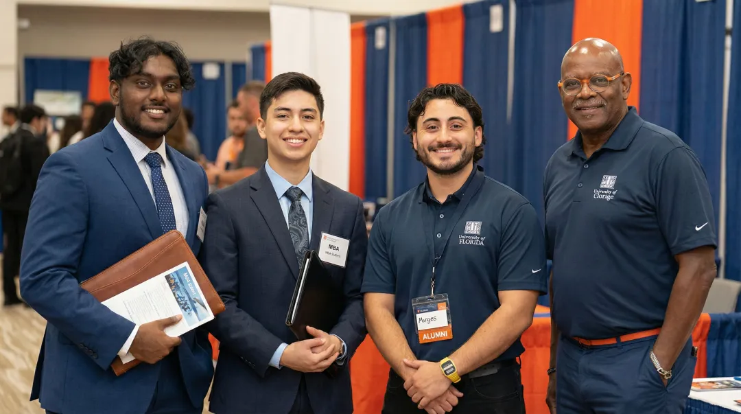 MBA students networking with consulting firm recruiters at business school campus event