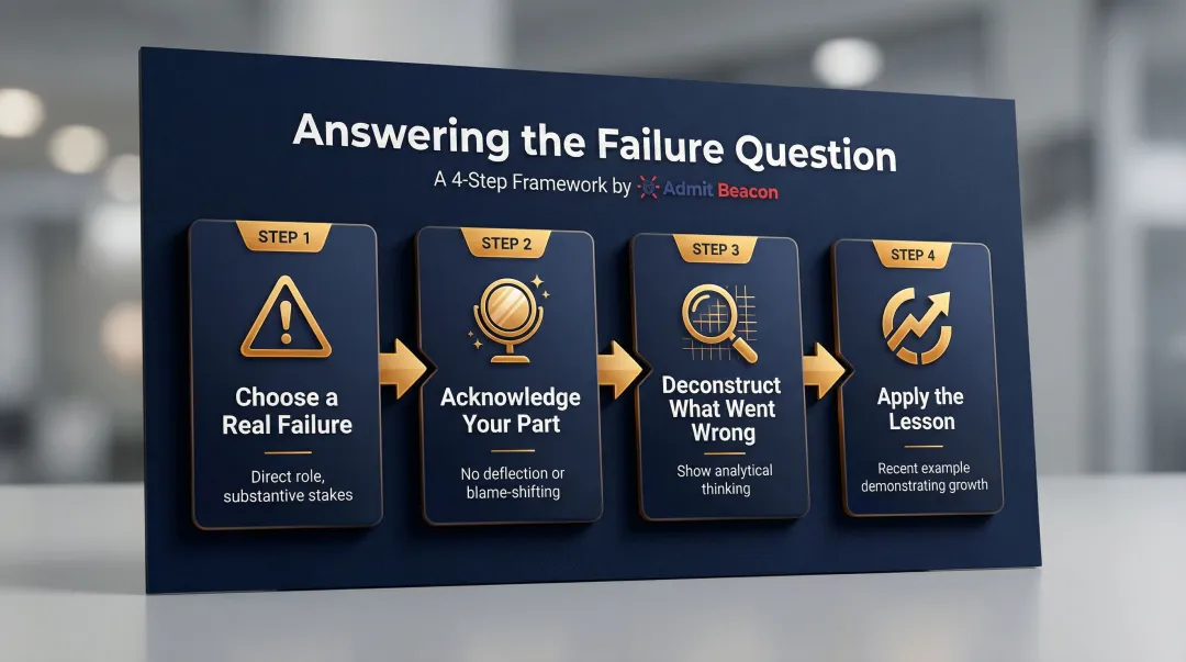 MBA failure interview question four-step response framework with example structure