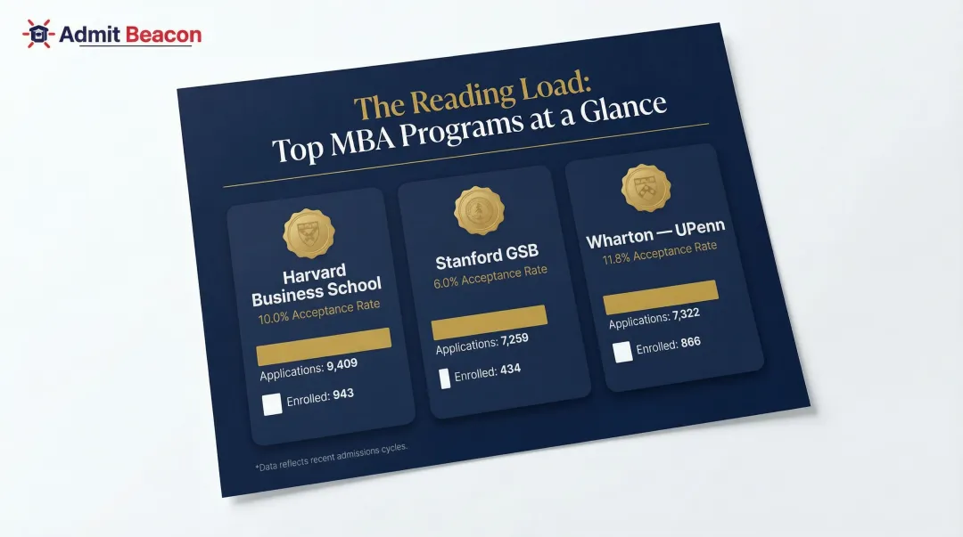 Top MBA program application volume versus enrollment comparison infographic 2024