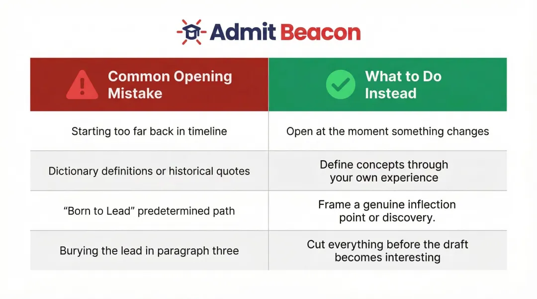 Four common MBA personal narrative opening mistakes and how to fix them