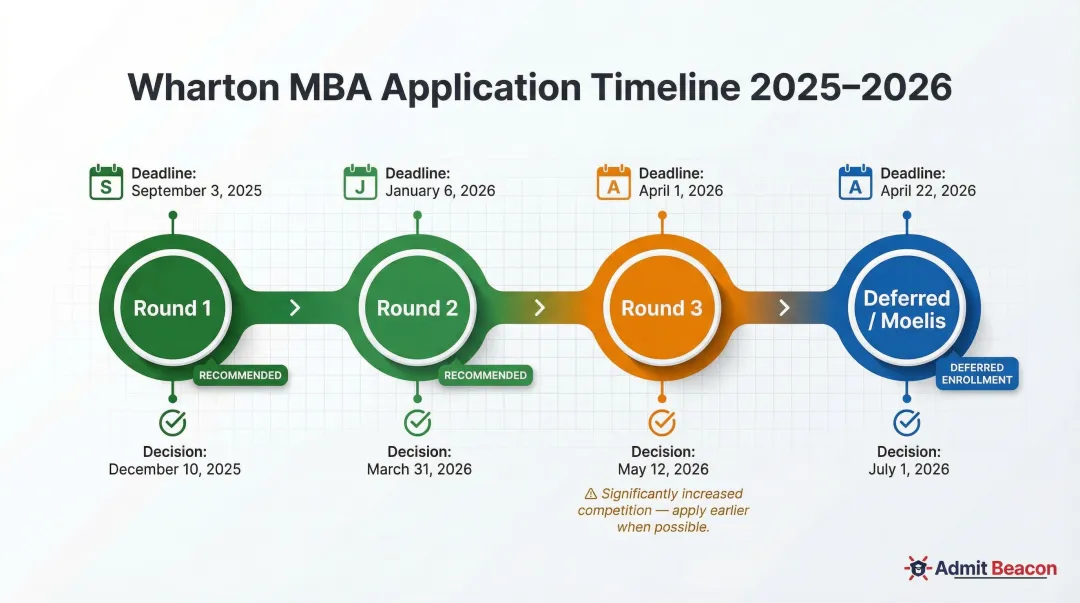 Wharton MBA 2025-2026 application rounds timeline with deadlines and decision dates