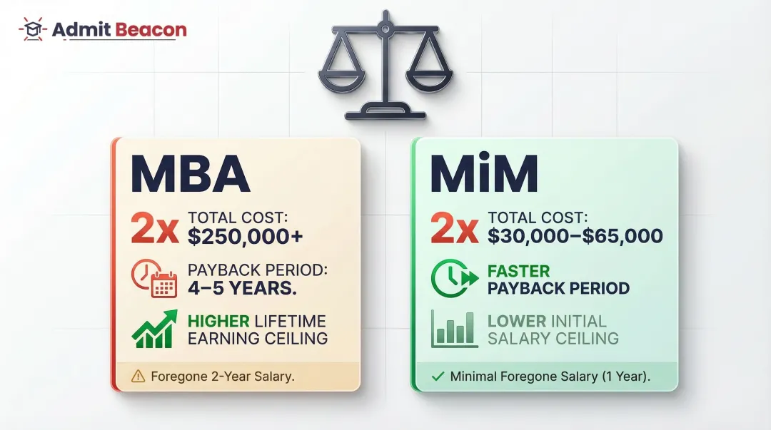 MBA versus MiM total cost and ROI payback period side-by-side comparison