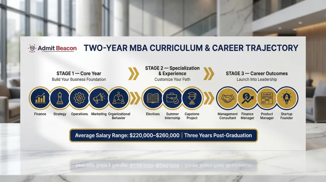 MBA program two-year curriculum structure from core year to senior career outcomes