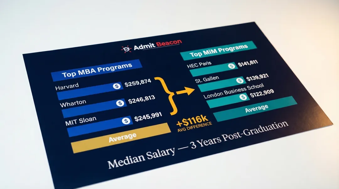 MBA versus MiM three-year post-graduation salary comparison infographic