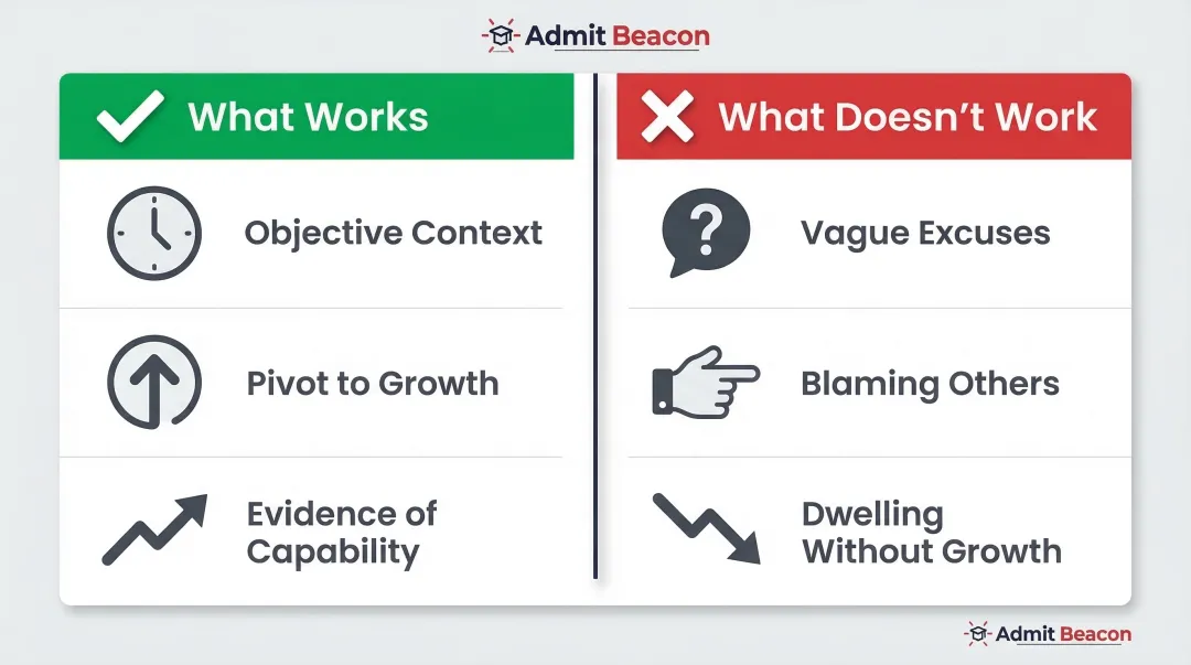 MBA optional essay dos and don'ts side-by-side comparison for low GPA applicants