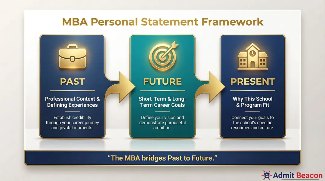 MBA personal statement three-part Past Present Future framework process flow diagram