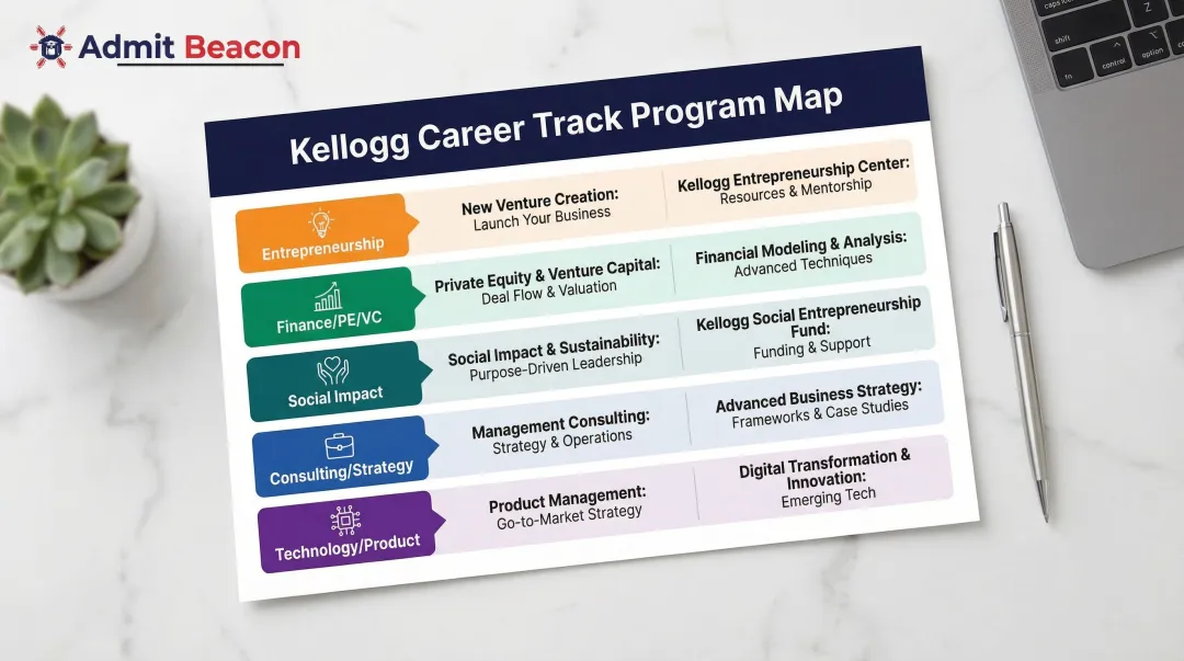 Kellogg MBA specific programs and courses mapped to five career interest areas