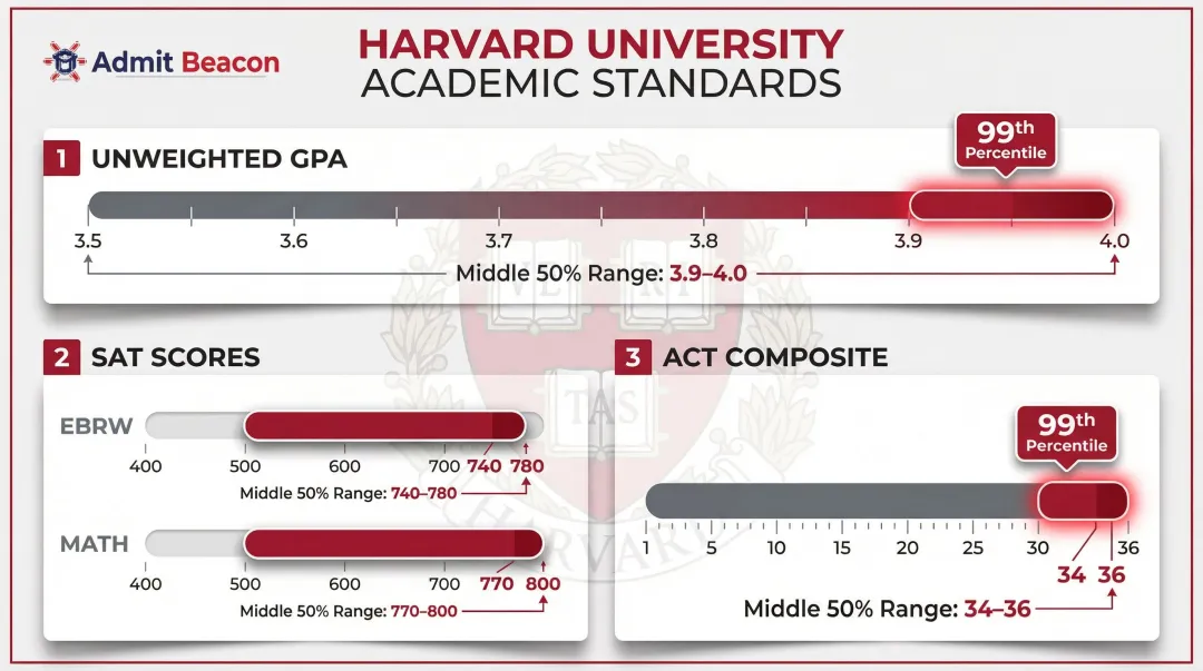 Harvard admitted student GPA and SAT ACT score benchmarks comparison chart