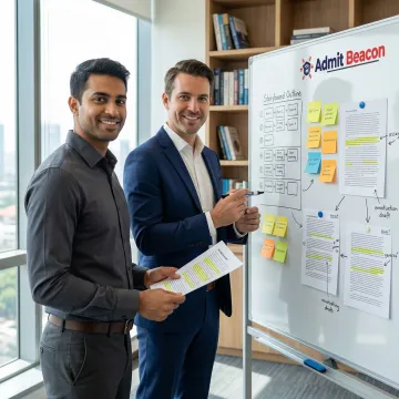 MBA applicant and consultant working through a structured essay storyboarding process