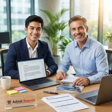 MBA applicant working with a consultant on business school application materials