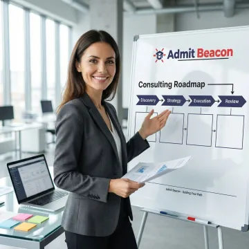 Consultant walking an MBA applicant through a structured readiness assessment process