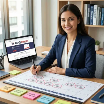 MBA applicant managing application deadlines with a structured timeline and calendar