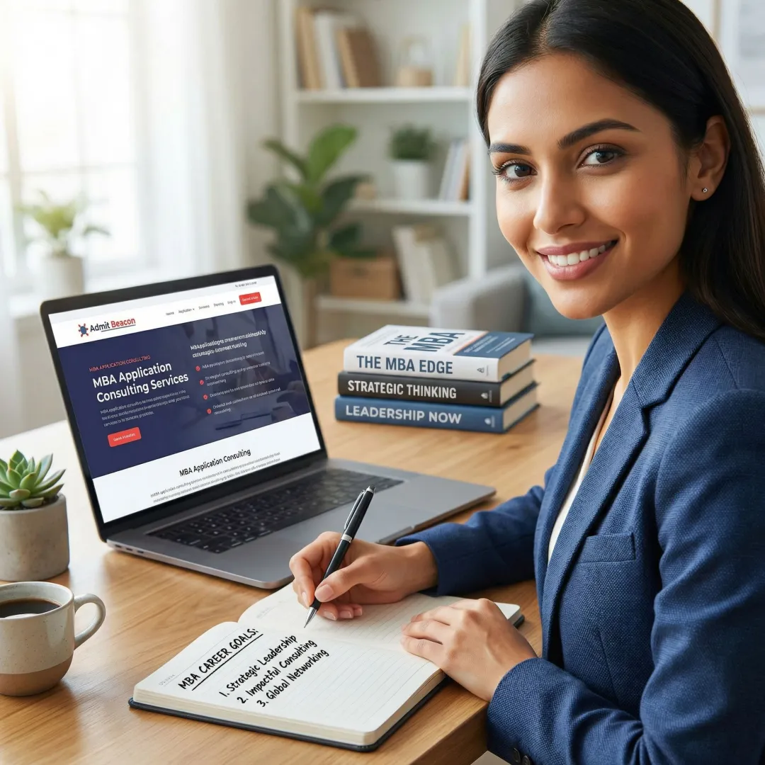 MBA applicant writing career goals statement with coaching notes