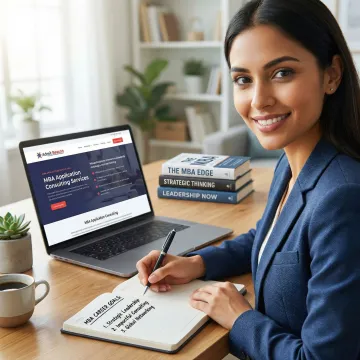 MBA applicant writing career goals statement with coaching notes