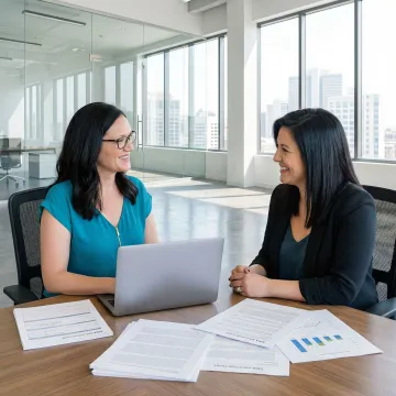 MBA admissions consultant reviewing application materials with a client