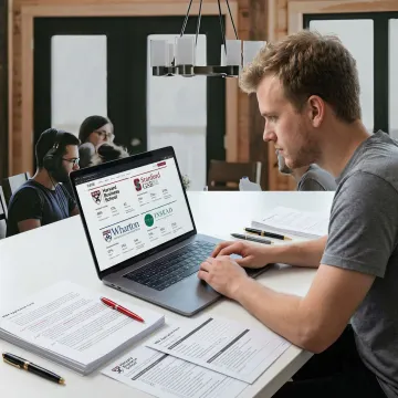 MBA admissions consultant reviewing a candidate's profile and application documents