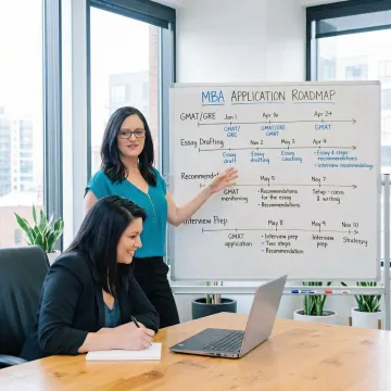 MBA admissions coach guiding a candidate through the application process step by step