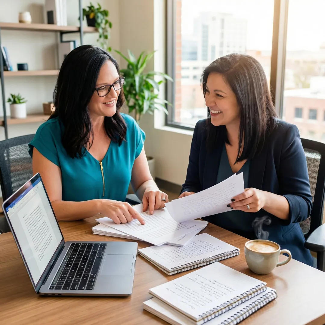 Expert MBA consultant reviewing essay drafts with an applicant