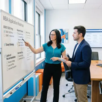 Step-by-step MBA application coaching process with consultant and applicant