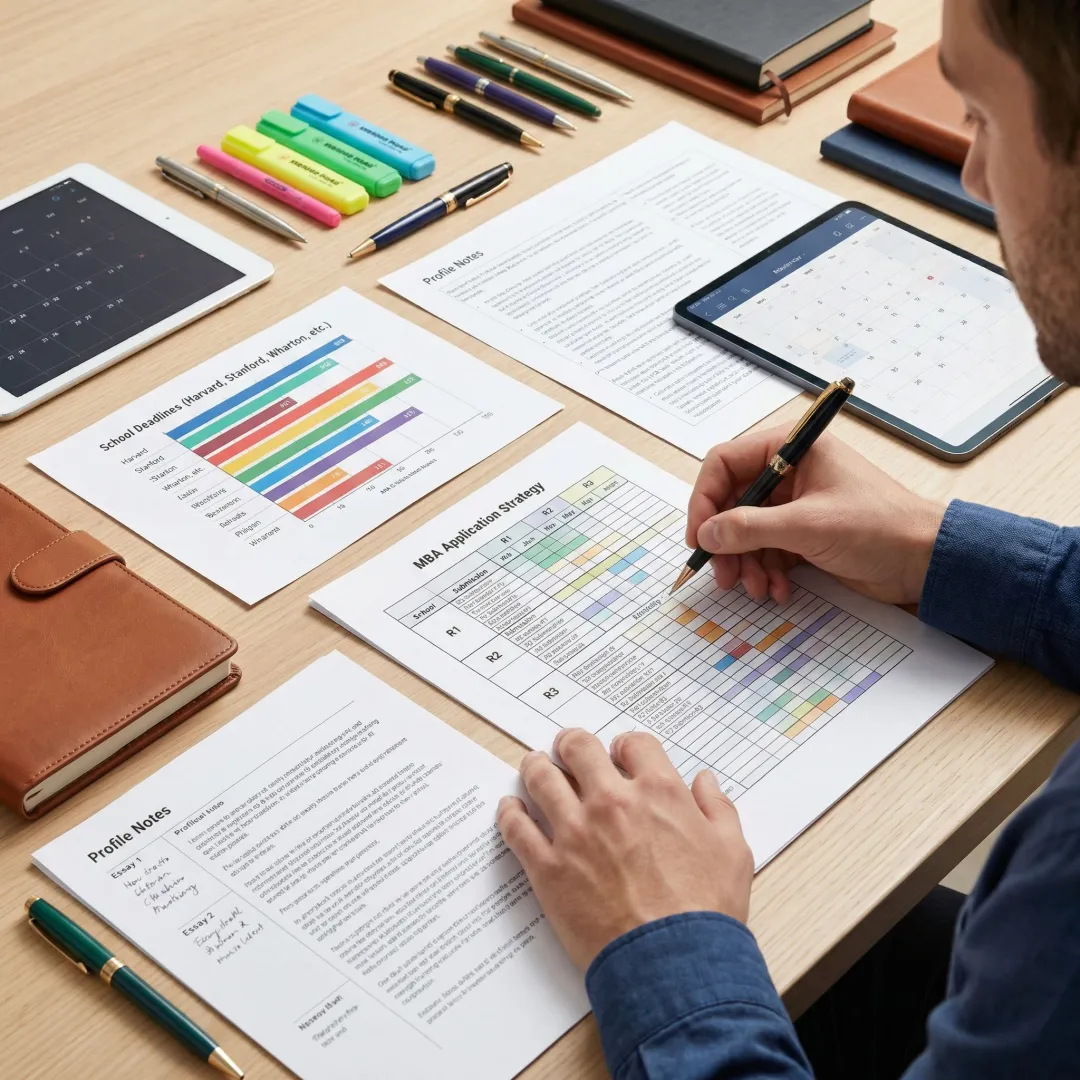 MBA applicant reviewing a personalized round selection strategy plan