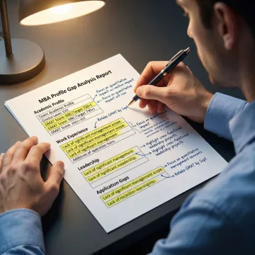 MBA applicant reviewing a personalized gap analysis report with a consultant