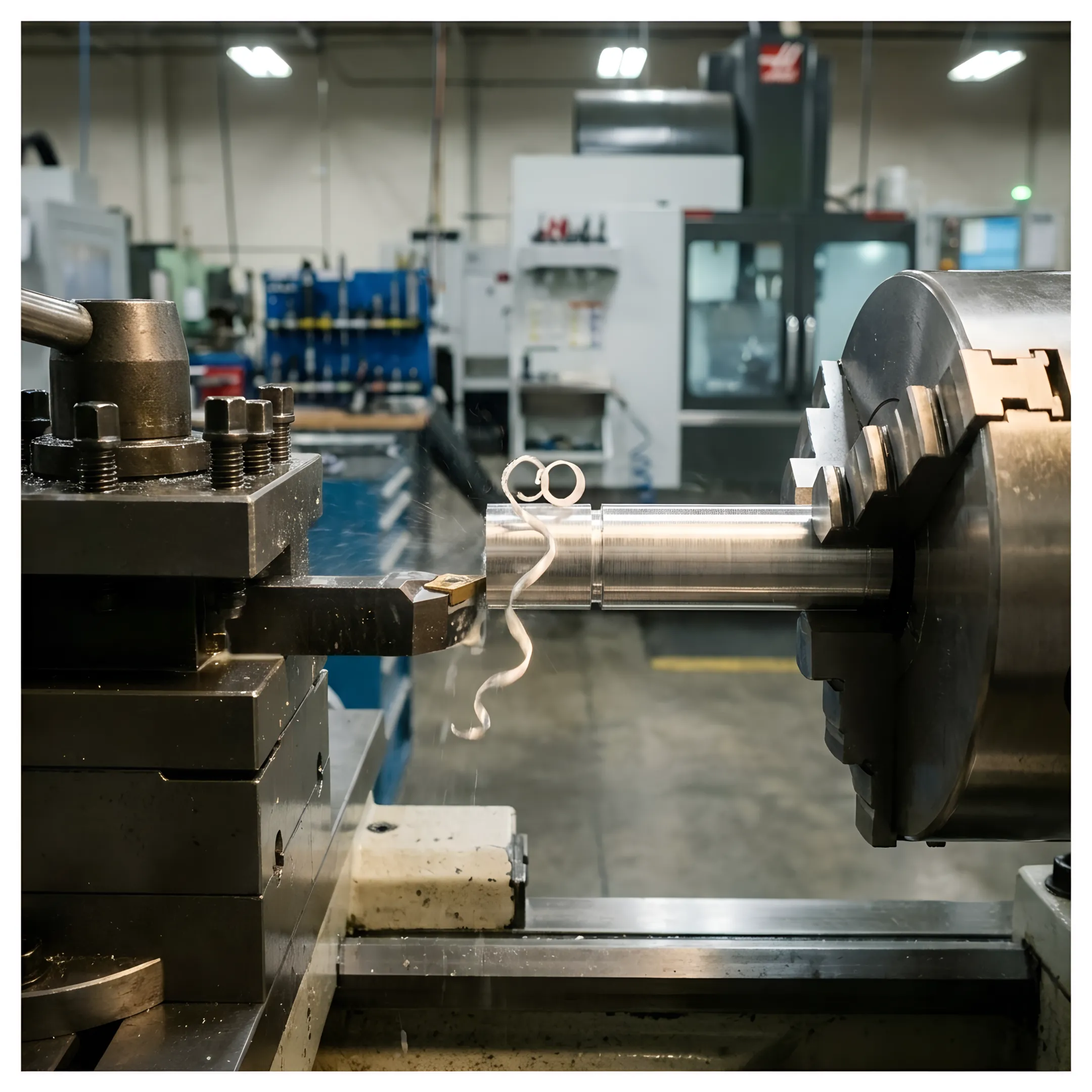 CNC lathe machining a precision metal component