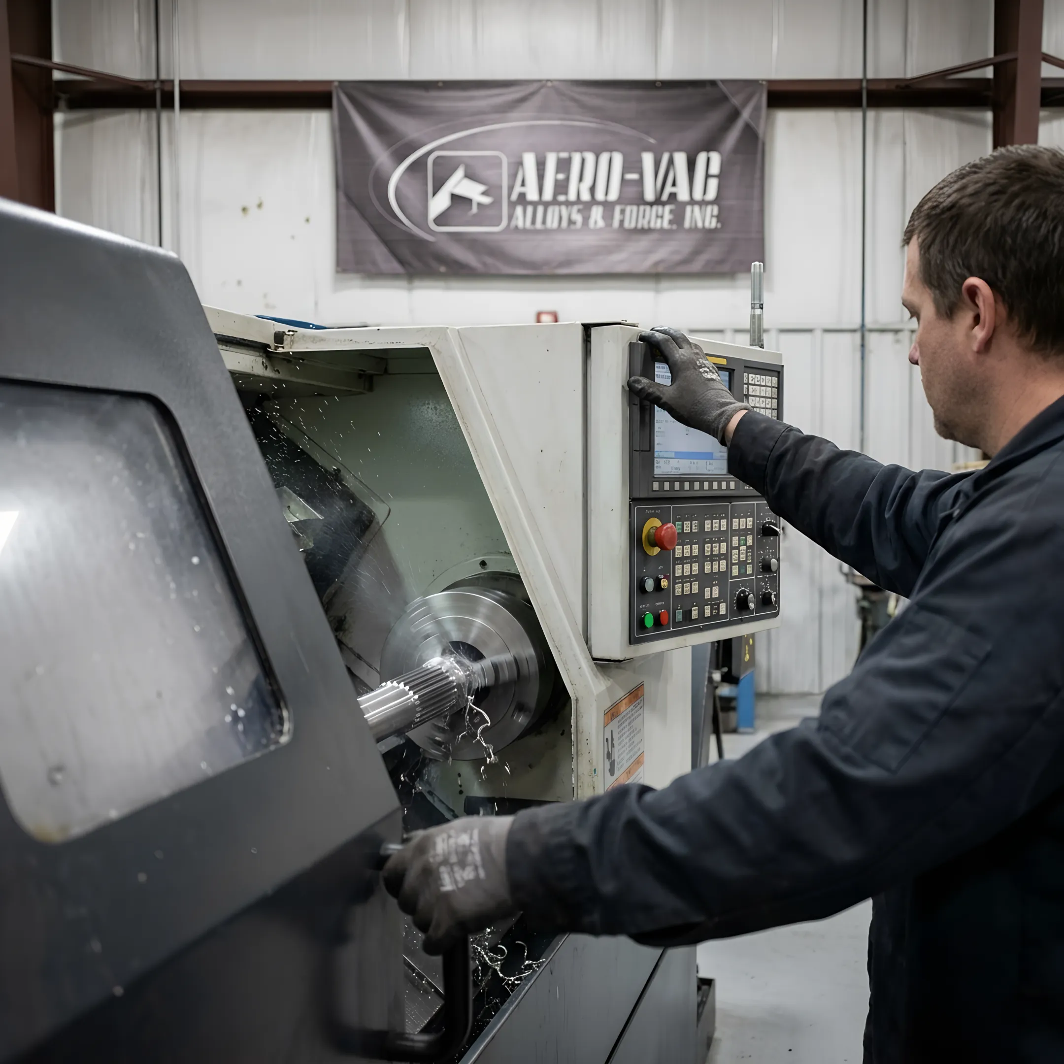 Technician machining a precision metal spline component