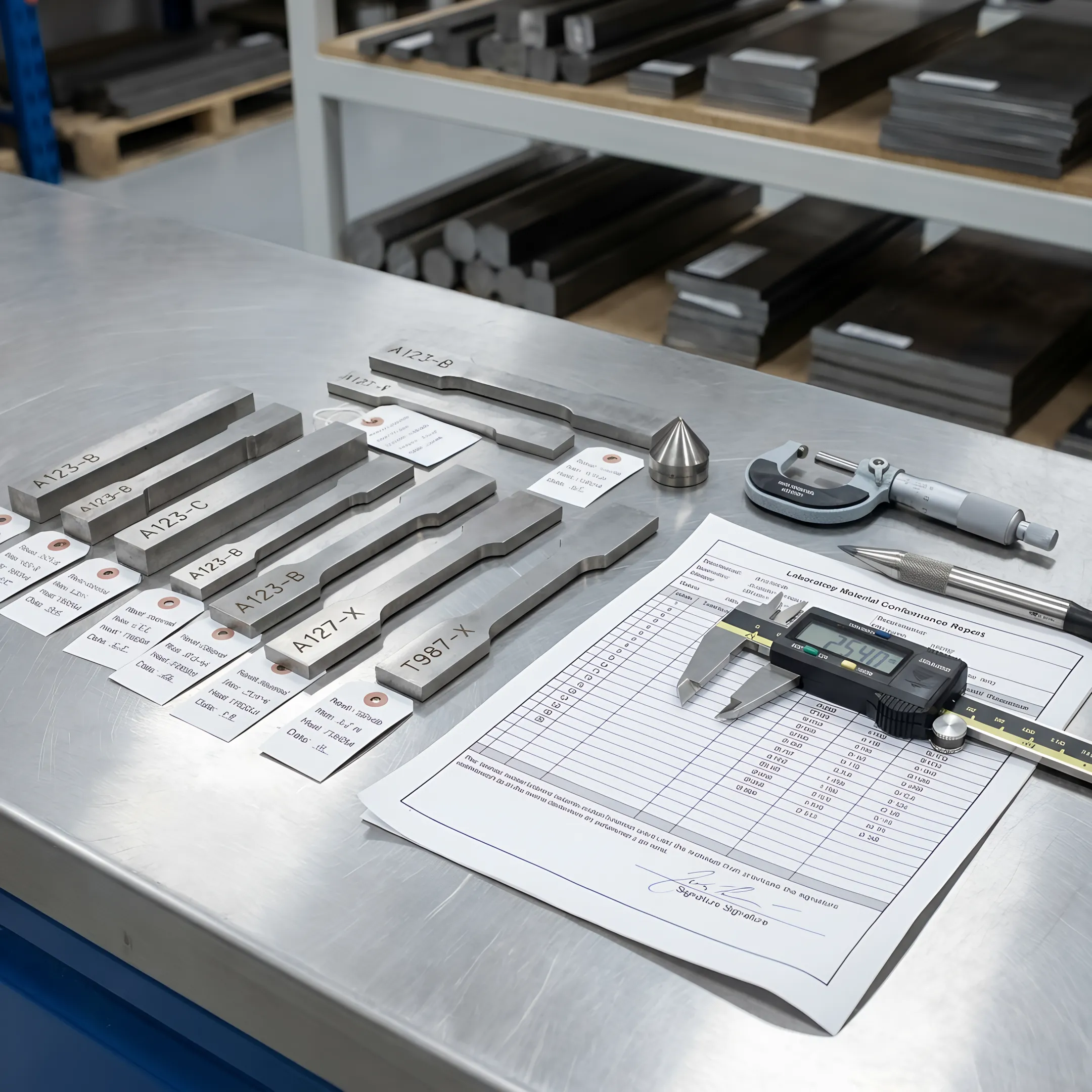 Metal test specimen and laboratory report