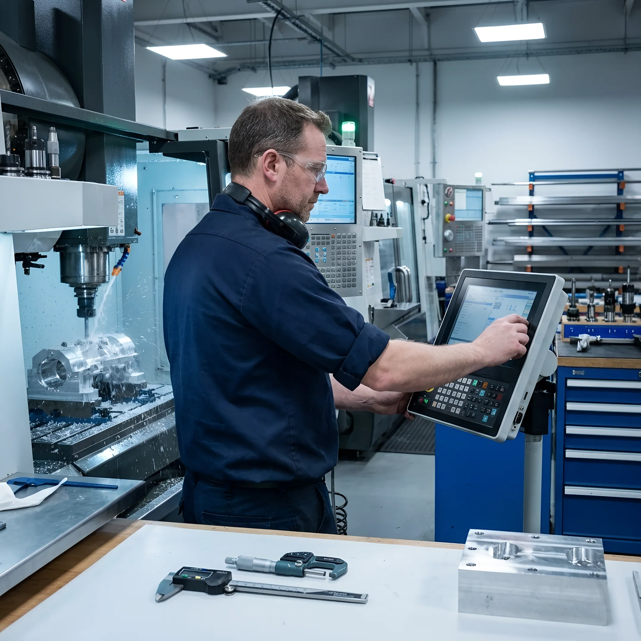Machinist operating a precision milling machine