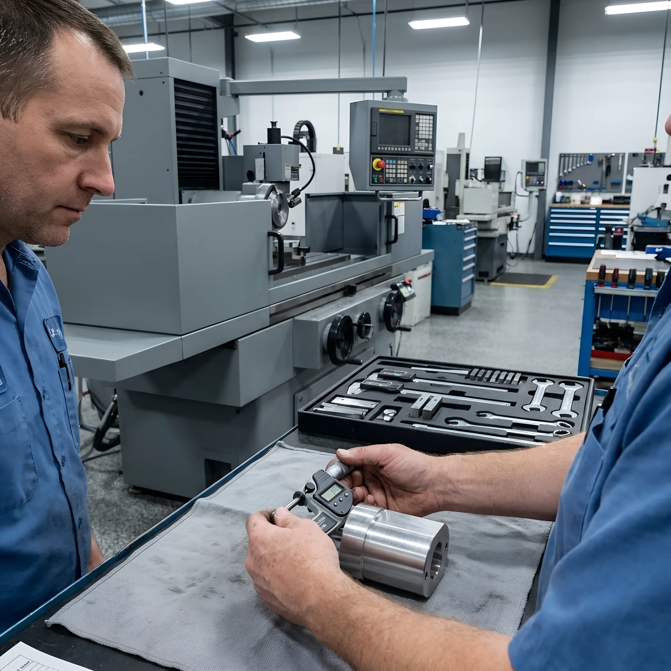 Technician inspecting a precision-ground component