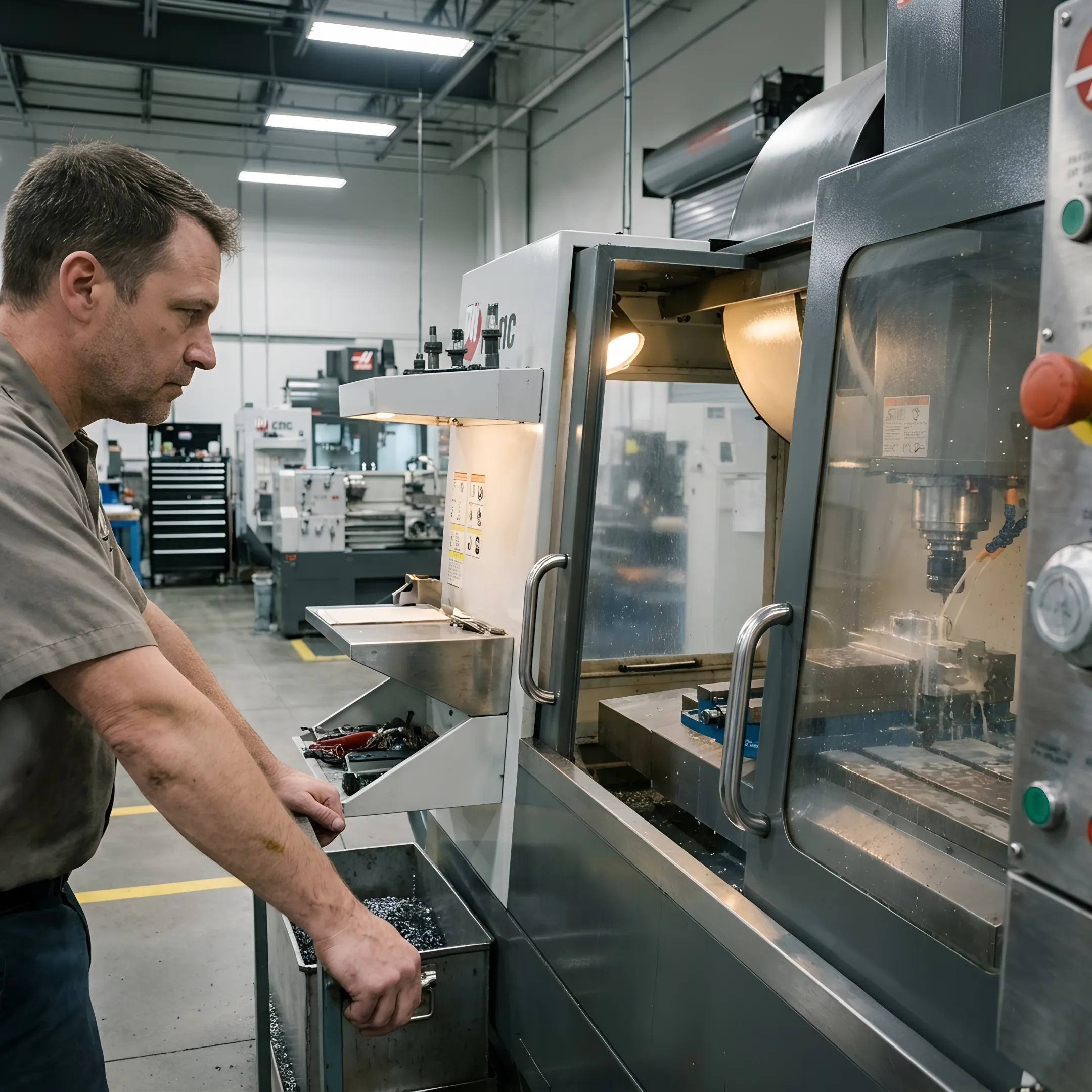 Machinist operating a CNC milling machine