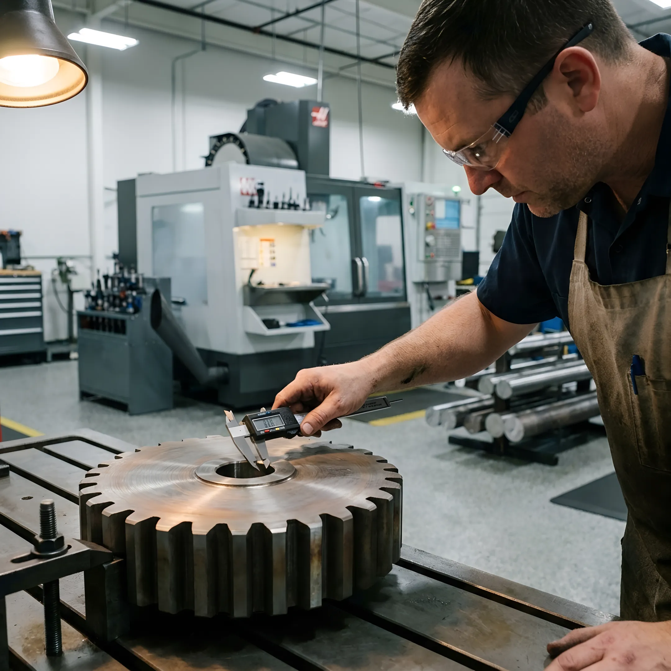 Forged steel gear blank in a manufacturing shop
