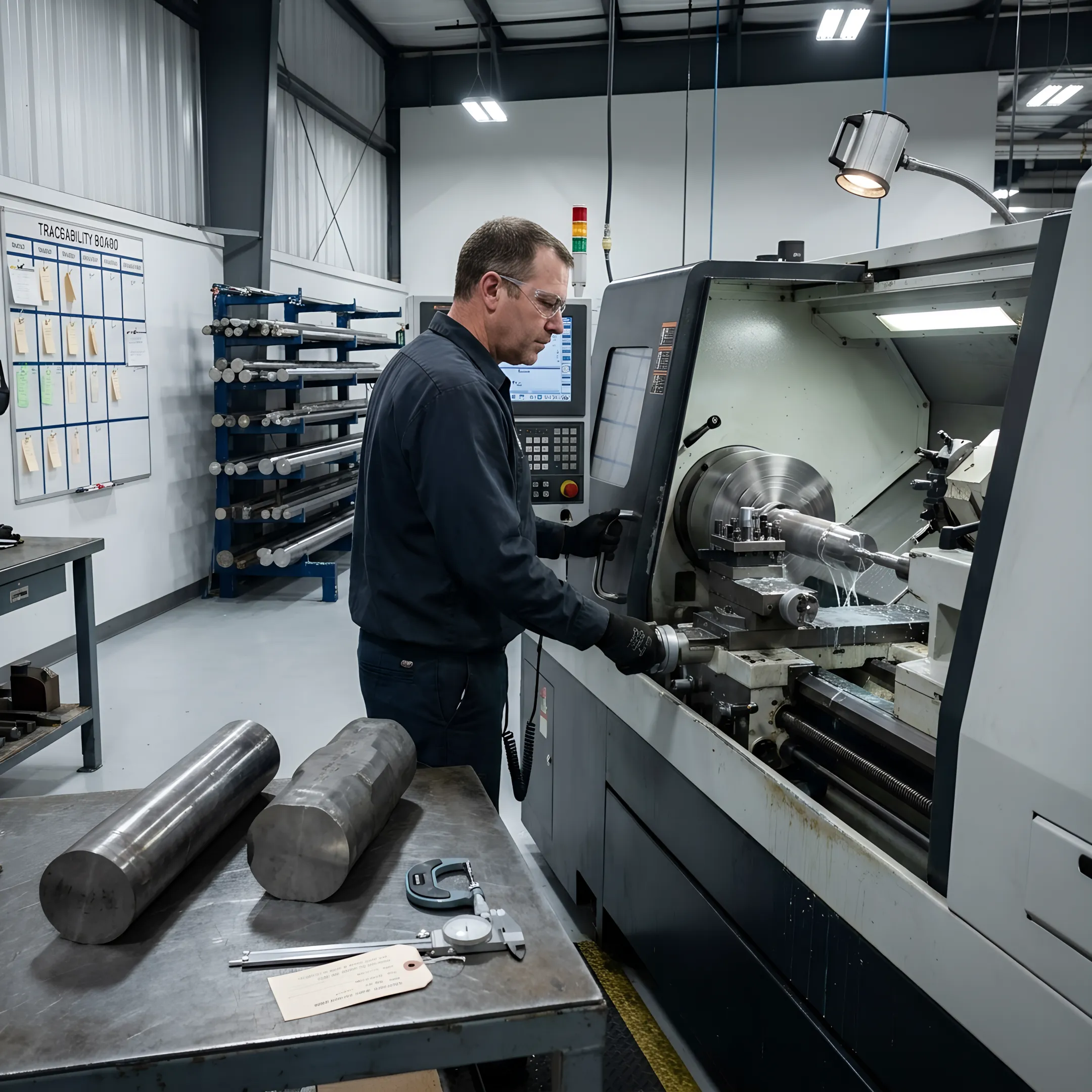 Machinist preparing an alloy workpiece