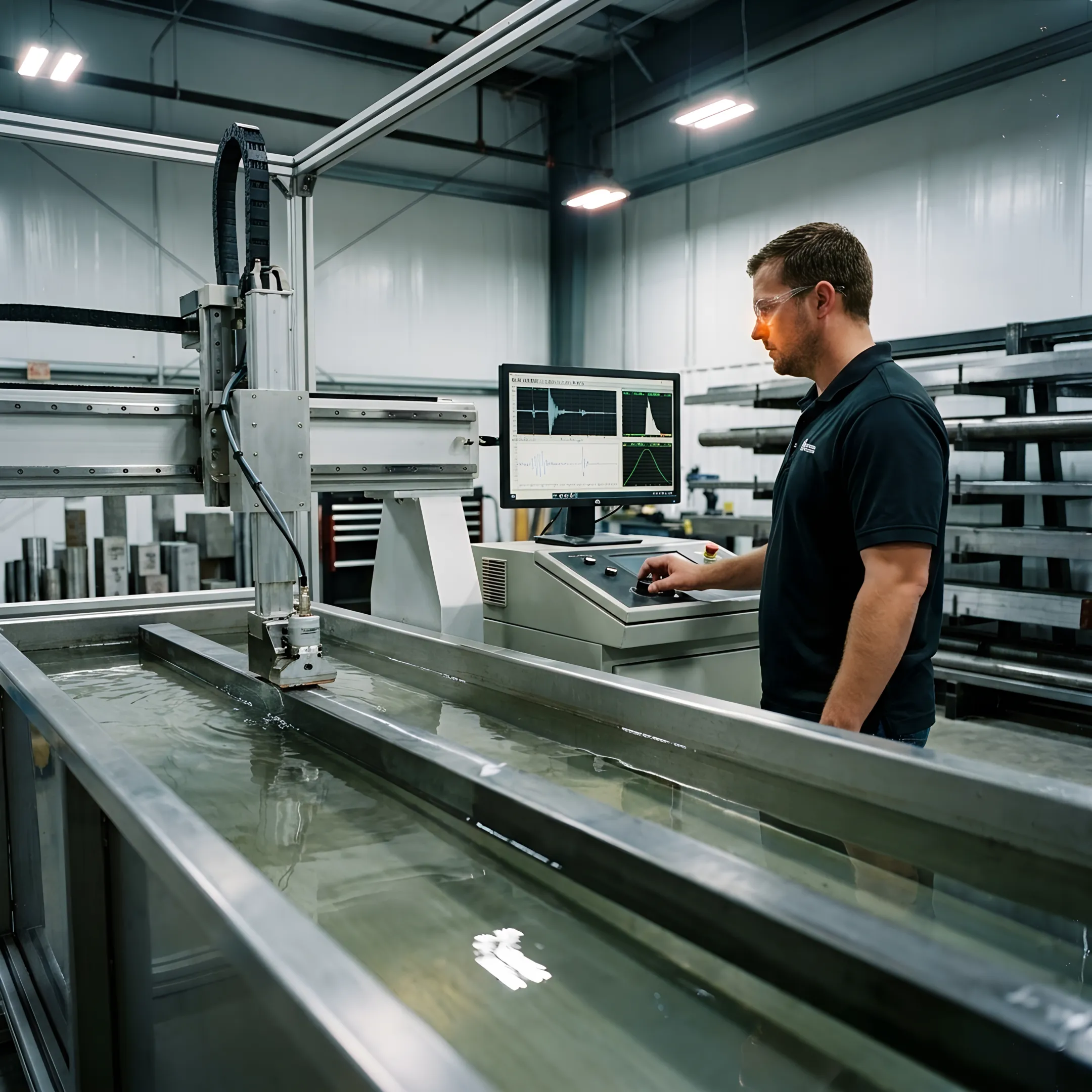 Automated ultrasonic testing of industrial metal material