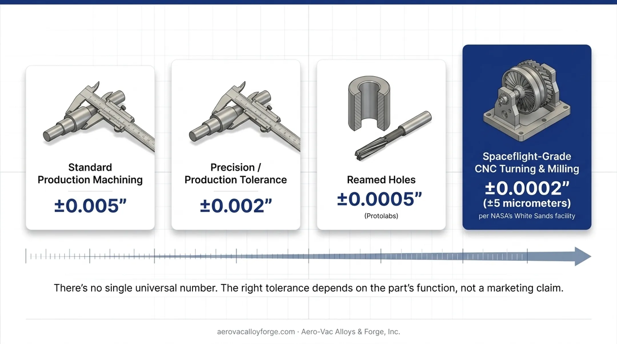 CNC turning tolerance comparison chart from standard to spaceflight-grade