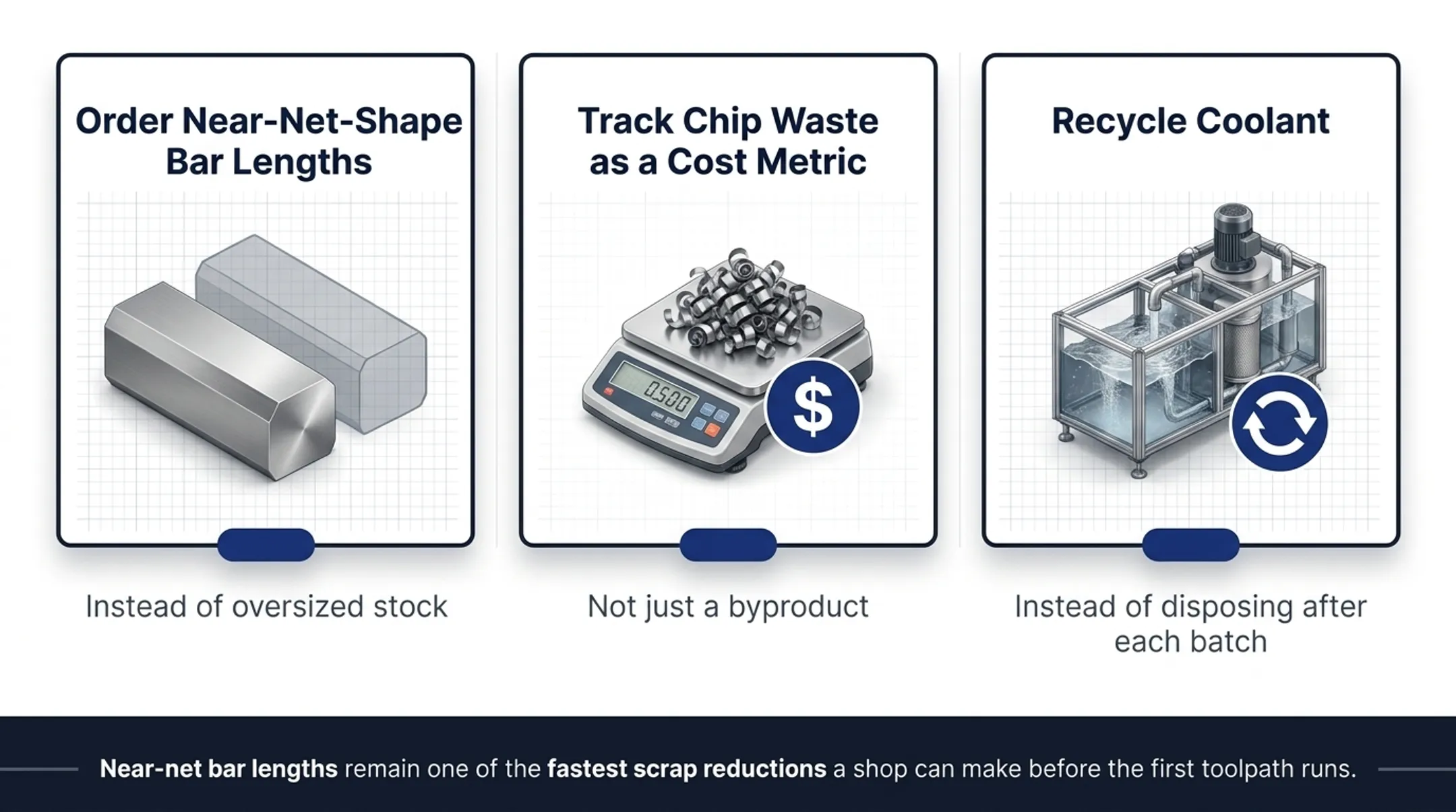 Lean material utilization practices reducing scrap in CNC lathe shops