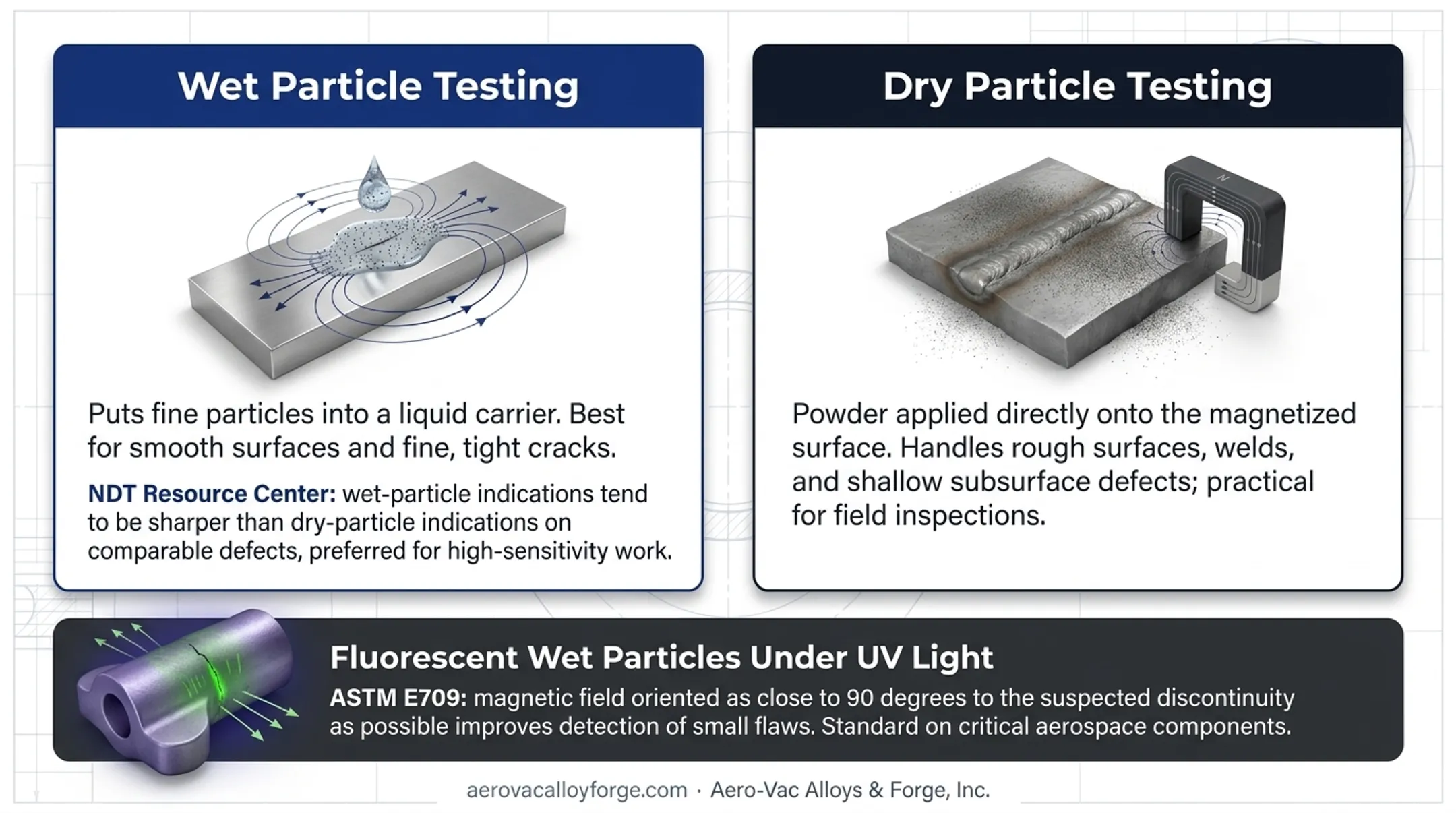 Wet versus dry particle testing comparison chart for surface types