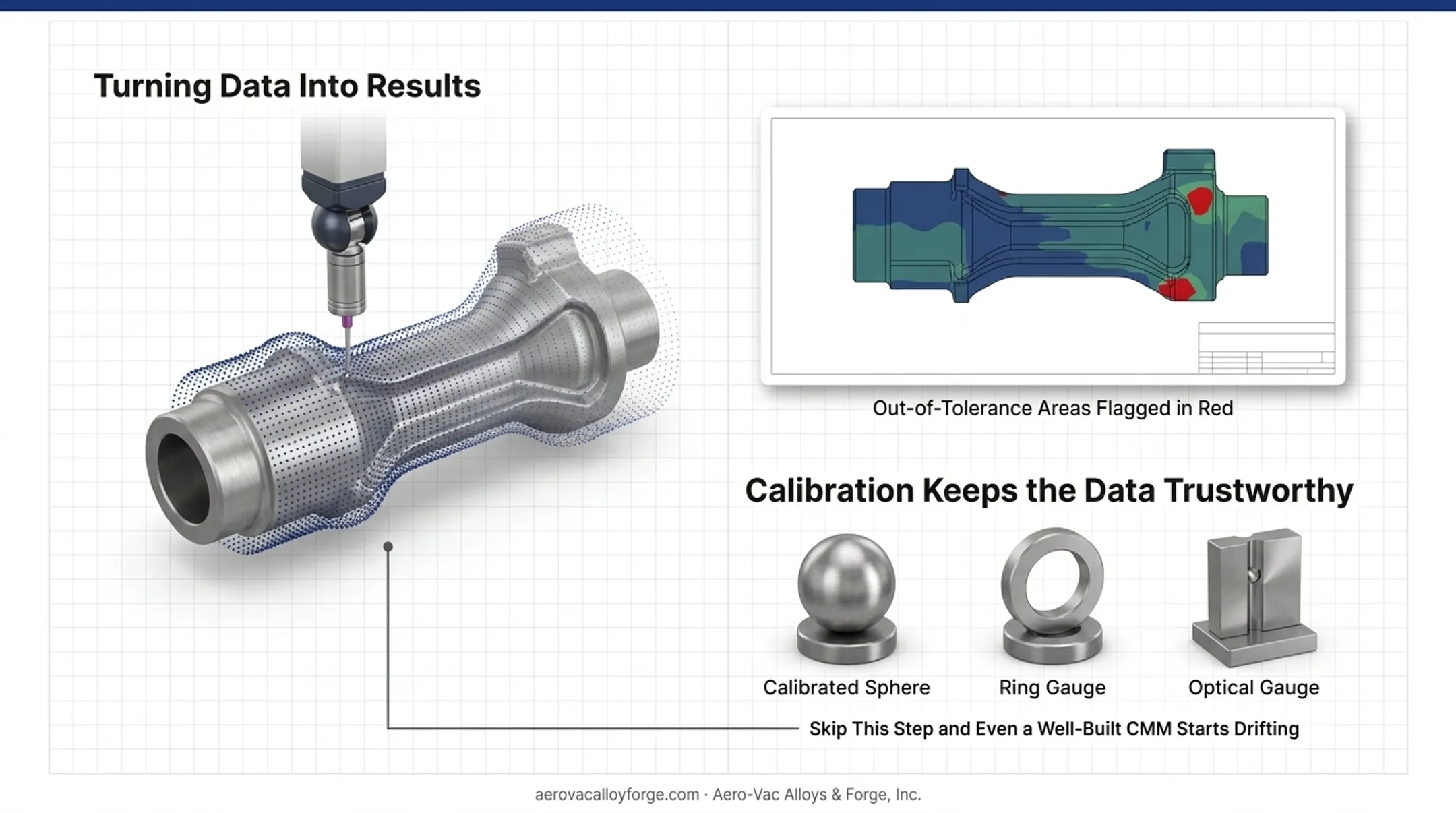 CMM probe data comparison workflow from scanning to color-coded report