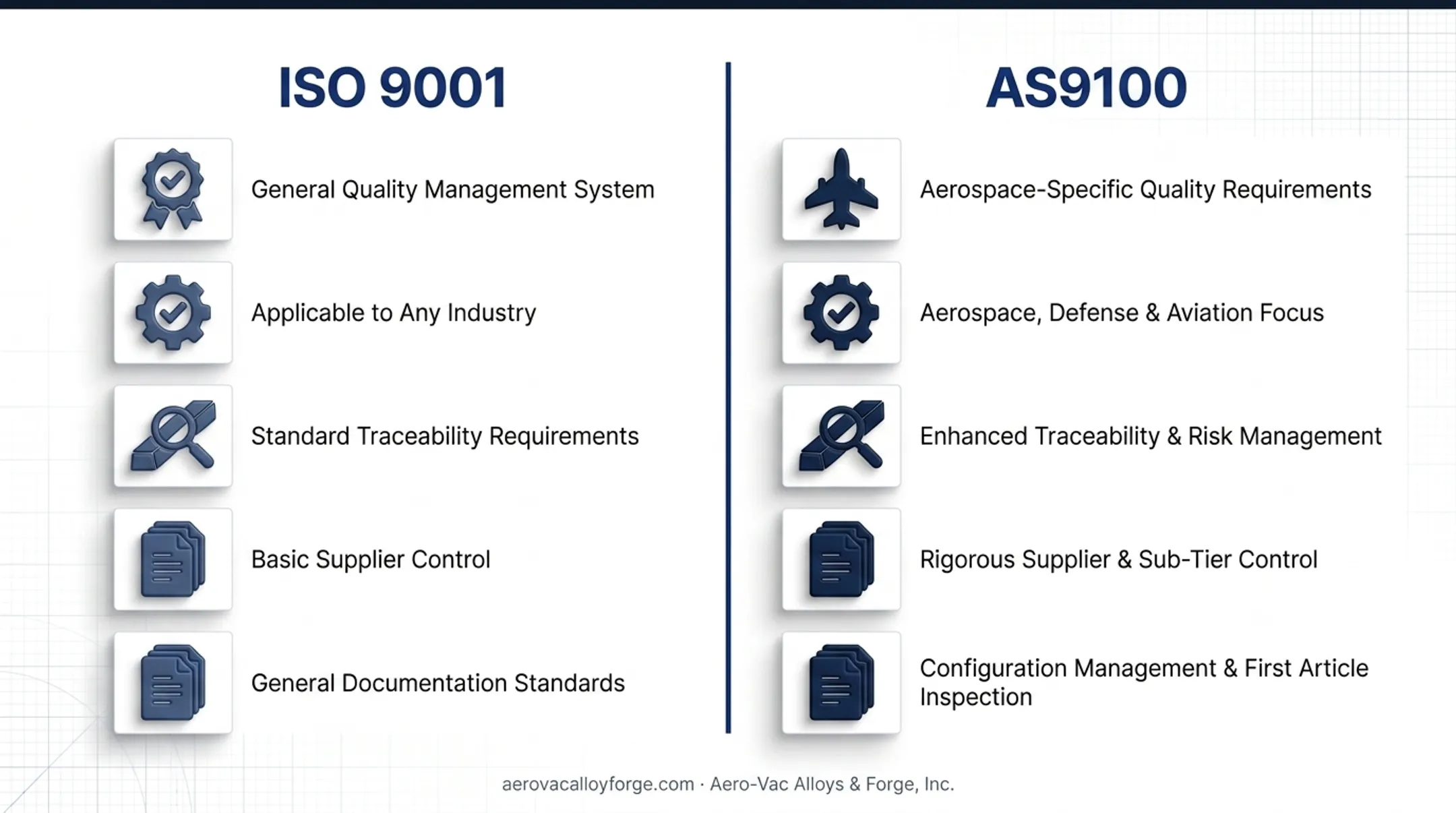 ISO 9001 versus AS9100 certification requirements comparison chart
