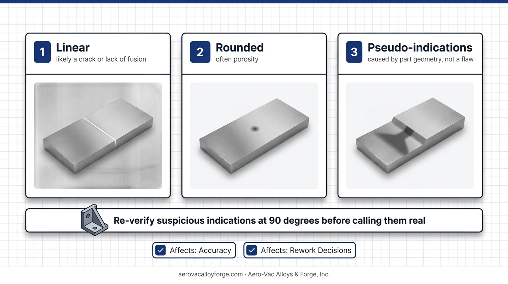 Linear rounded and pseudo indication types in magnetic particle testing
