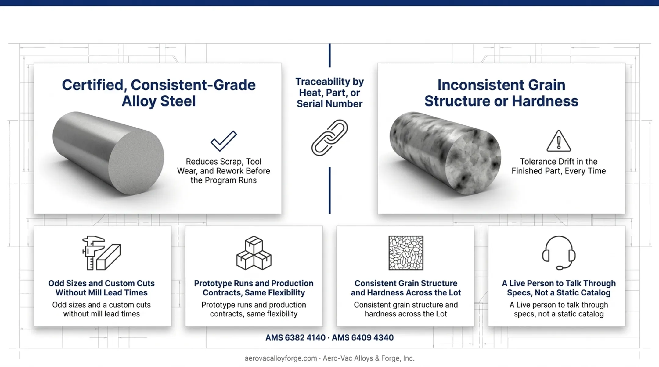 Certified alloy steel stock with traceable heat lot documentation tags