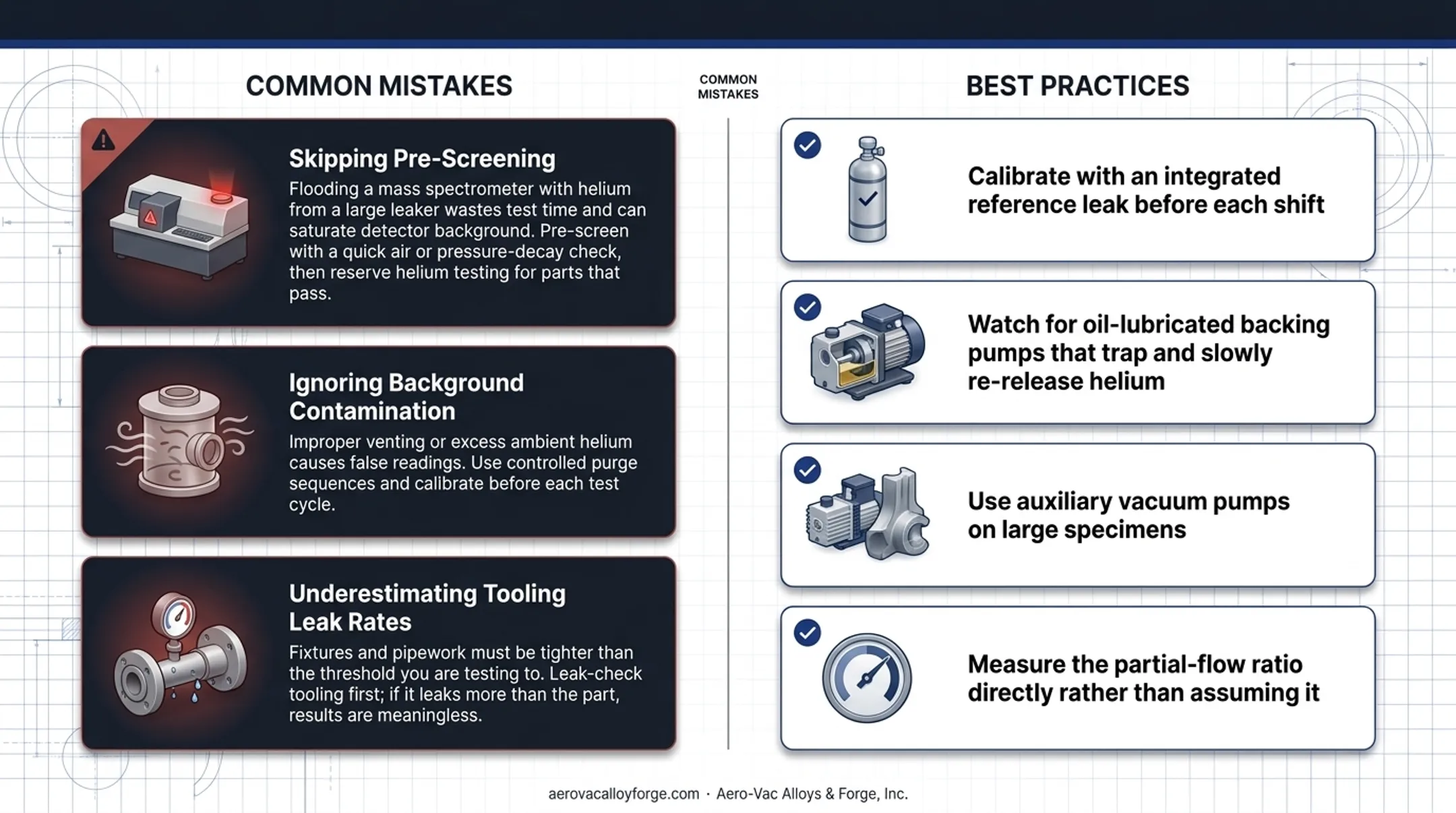 Best practices checklist for reliable helium leak testing results