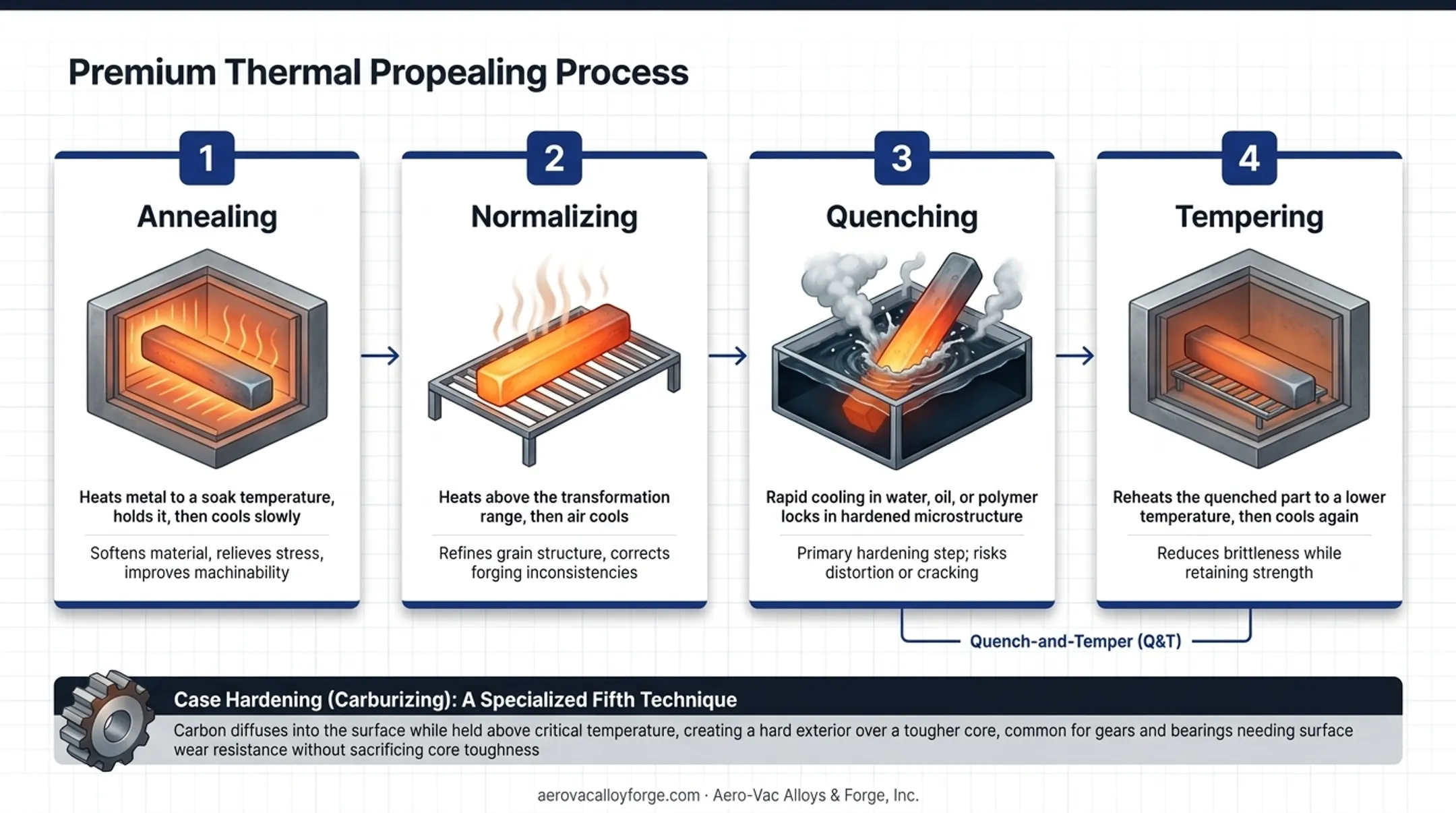 Four types of heat treatment process stages annealing normalizing quenching tempering