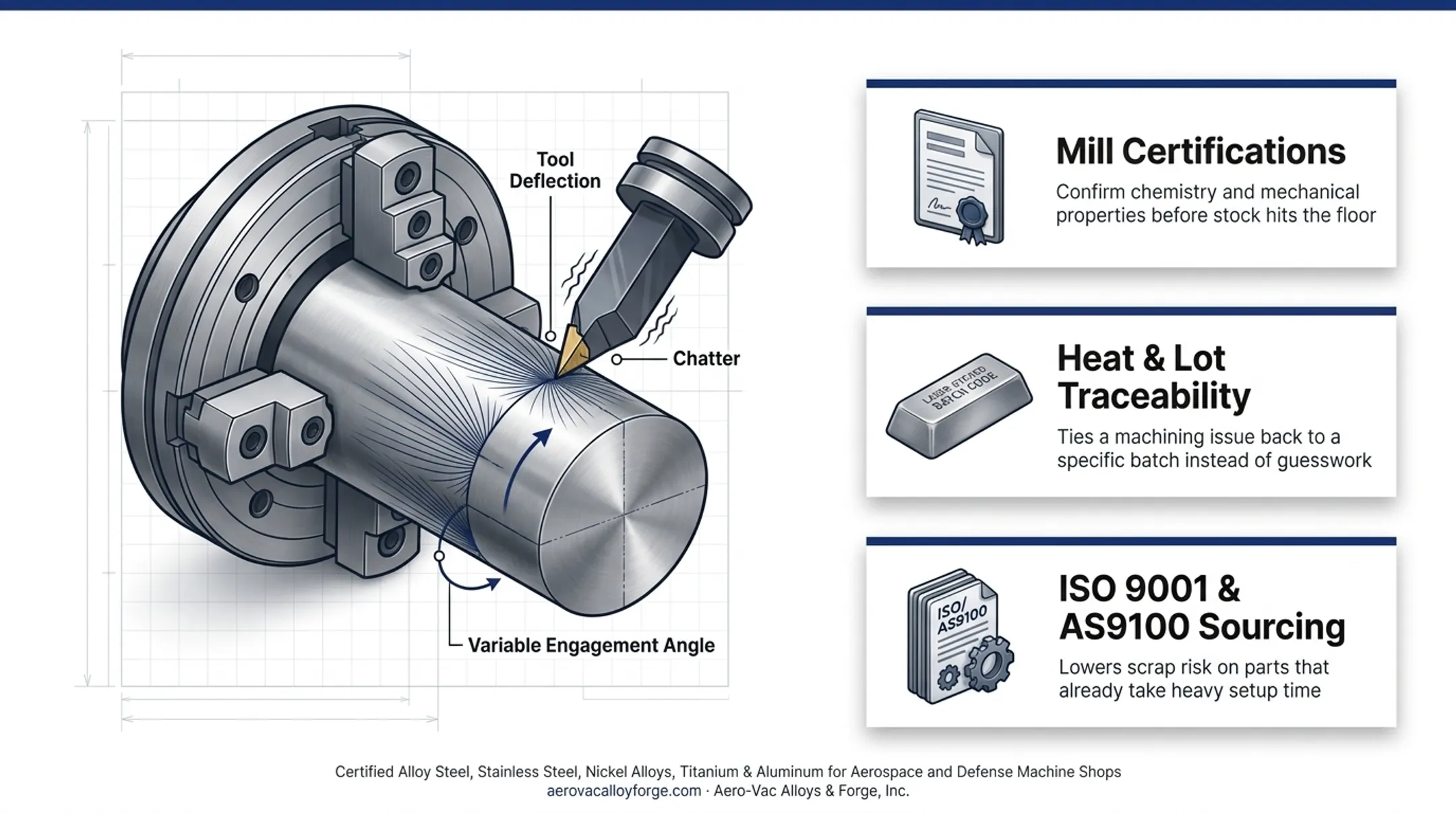 Certified alloy stock inventory ready for aerospace defense machining