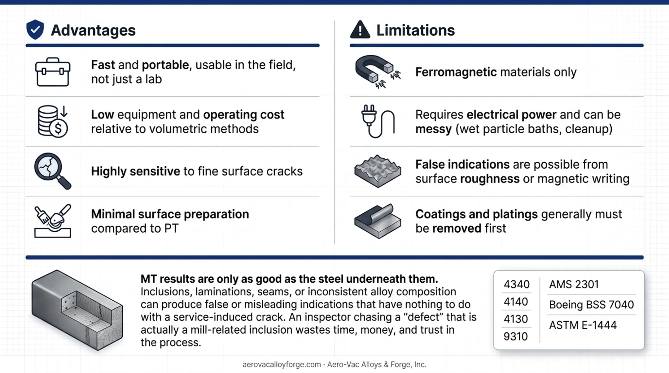 Ferromagnetic alloy steel bar and forgings inventory for aerospace manufacturing