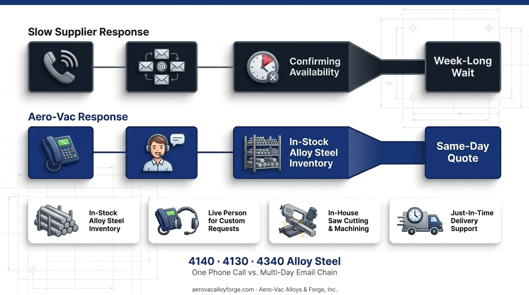Aero-Vac Alloys certified alloy steel inventory and material distribution facility