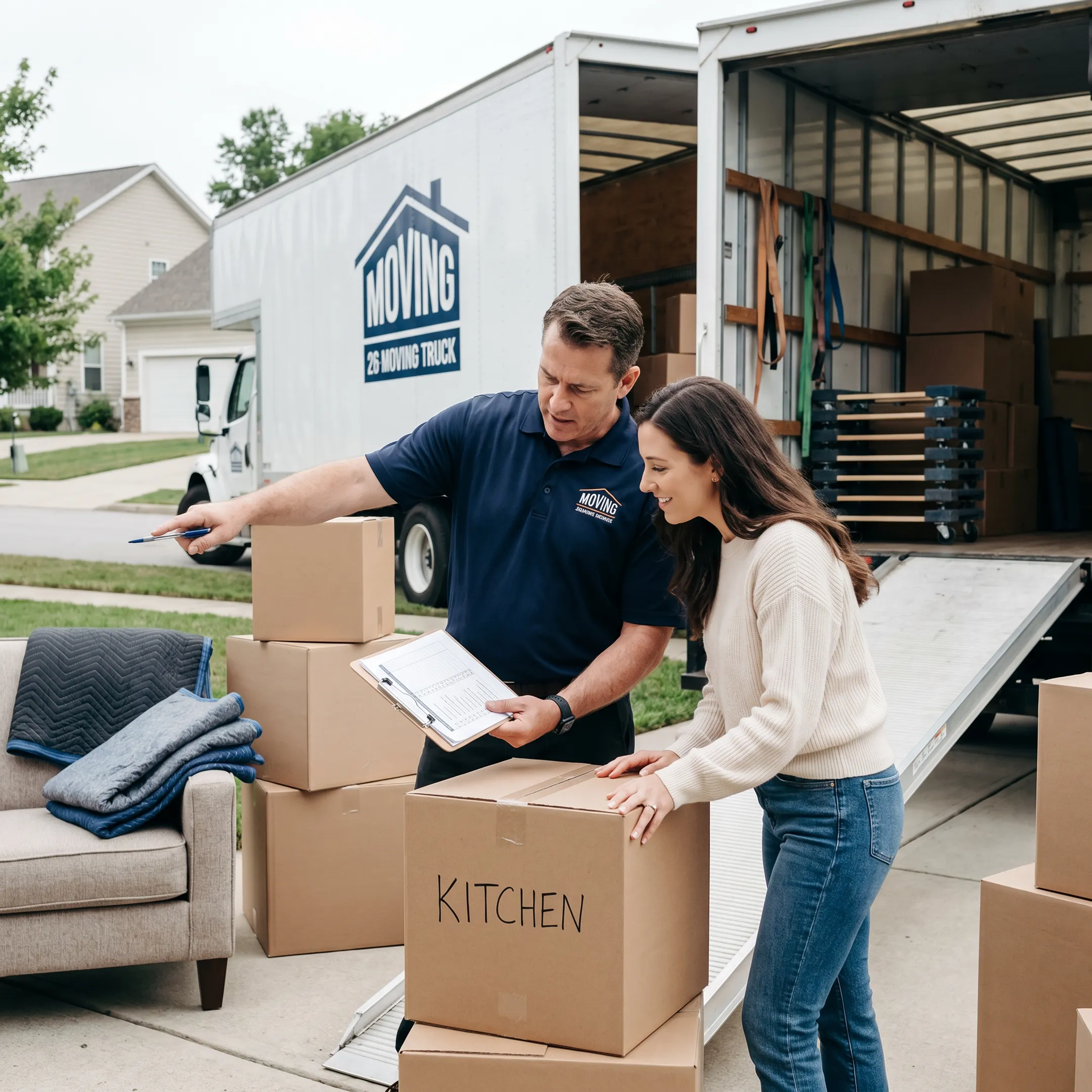 Mover reviewing a moving plan with a customer