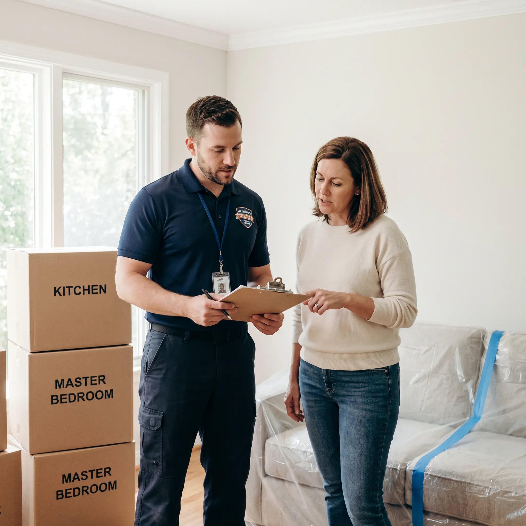 Moving coordinator reviewing a household moving plan