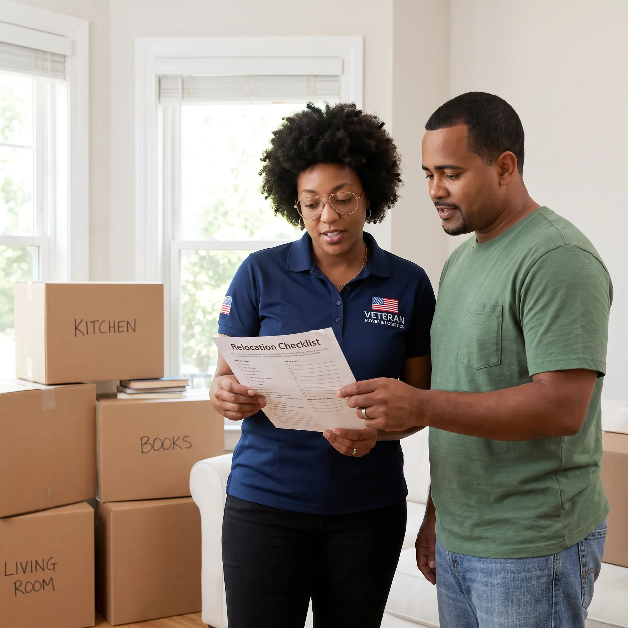 Moving coordinator reviewing a relocation plan